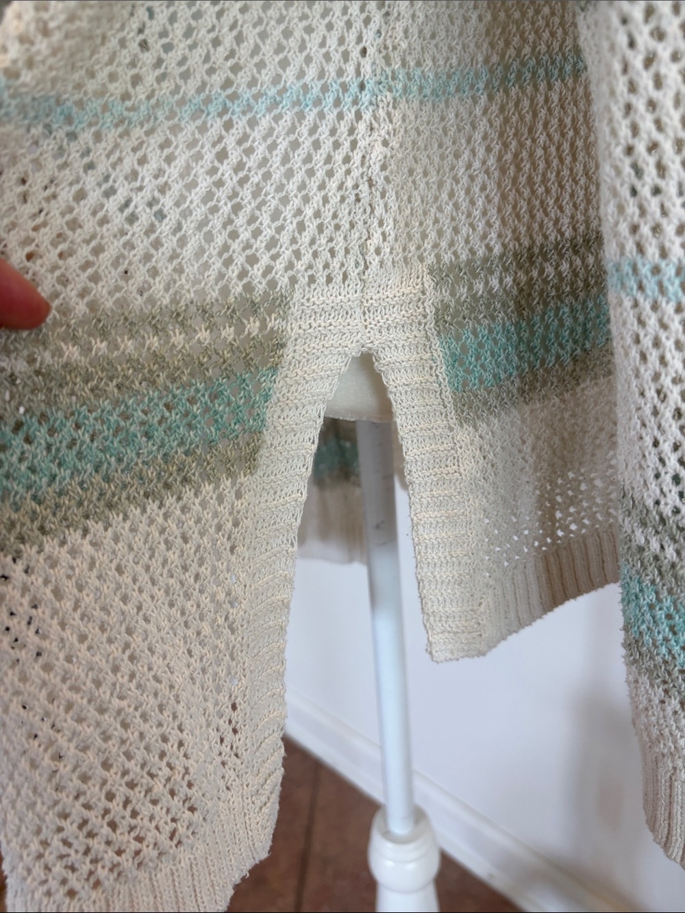 Chico’s -  Cream Open-Knit Stripe Sweater - Casual Women's Pullover - Picture 8 of 10